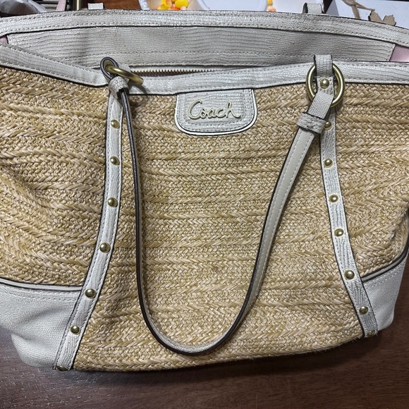Coach Straw & Leather Tote Bag - Picture 1 of 2